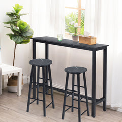 Juego de 2 Taburetes de Bar Altos Rústicos de Mármol Sintético Sillas Altas con Asiento Redondo de Comedor con Reposapiés para Pub Negro