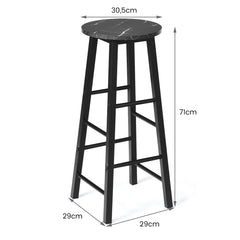 Juego de 2 Taburetes de Bar Altos Rústicos de Mármol Sintético Sillas Altas con Asiento Redondo de Comedor con Reposapiés para Pub Negro