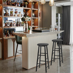 Juego de 2 Taburetes de Bar Altos Rústicos de Mármol Sintético Sillas Altas con Asiento Redondo de Comedor con Reposapiés para Pub Negro
