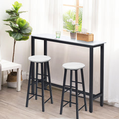 Juego de 2 Taburetes de Bar Altos Rústicos de Mármol Sintético Sillas Altas con Asiento Redondo de Comedor con Reposapiés para Pub Blanco