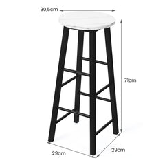Juego de 2 Taburetes de Bar Altos Rústicos de Mármol Sintético Sillas Altas con Asiento Redondo de Comedor con Reposapiés para Pub Blanco