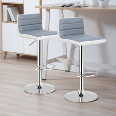Juego de 2 Taburetes de Bar Altura Ajustable Silla Alta Barra de Cuero PU Asiento Giratorio de Pub Cafetería 37 x 43 x 98 cm Gris