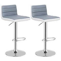 Juego de 2 Taburetes de Bar Altura Ajustable Silla Alta Barra de Cuero PU Asiento Giratorio de Pub Cafetería 37 x 43 x 98 cm Gris