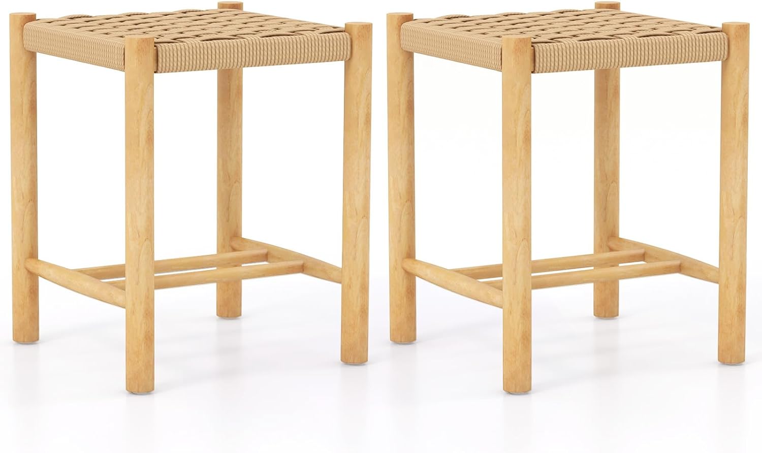 Juego de 2 Taburetes de Bar/Comedor Estructura de Madera Goma Asiento de Papel Tejido sin Respaldo para Cocina 36 x 36 x 45 cm Natural