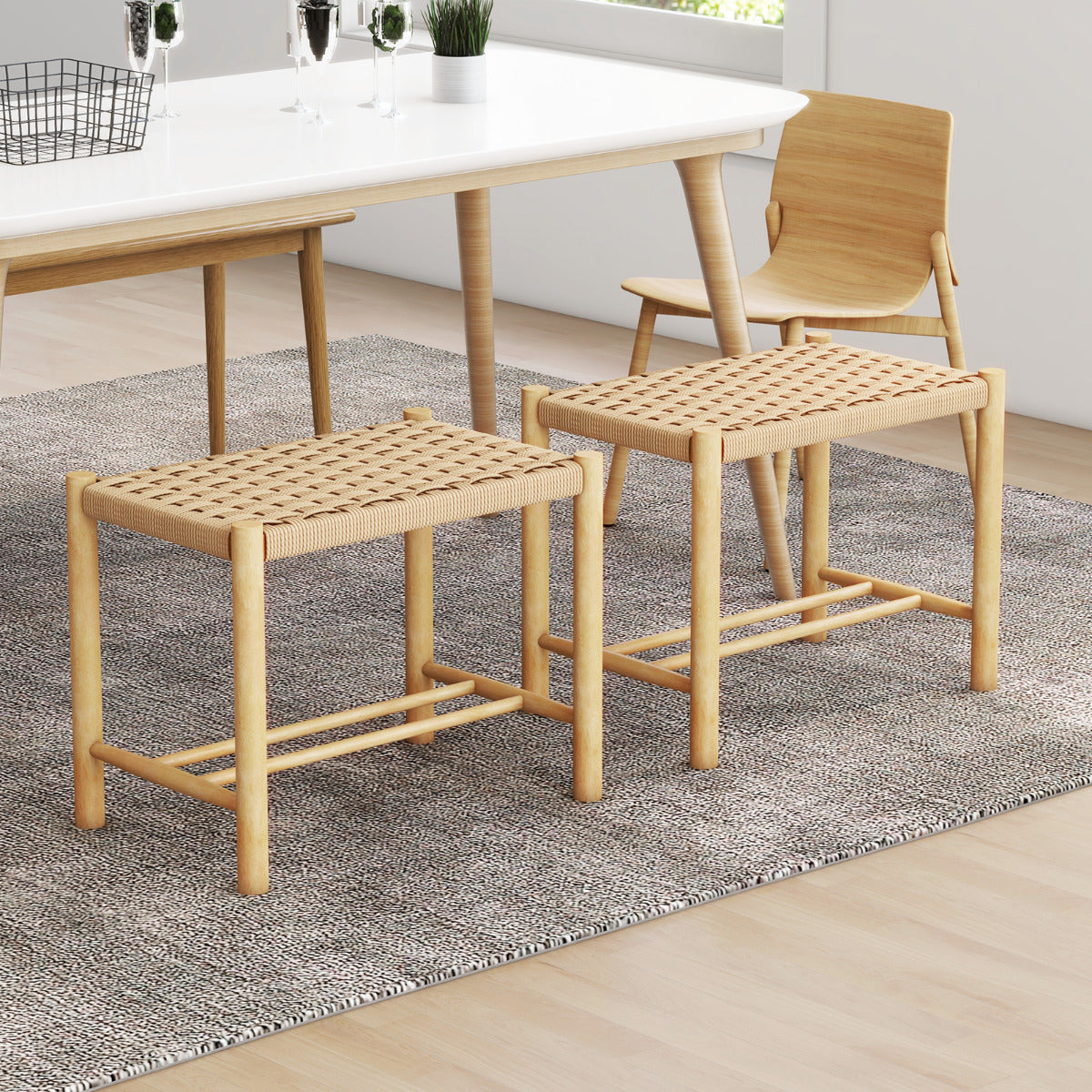 Juego de 2 Taburetes de Bar/Comedor Estructura de Madera Goma Asiento de Papel Tejido sin Respaldo para Cocina 56 x 36 x 45 cm Natural