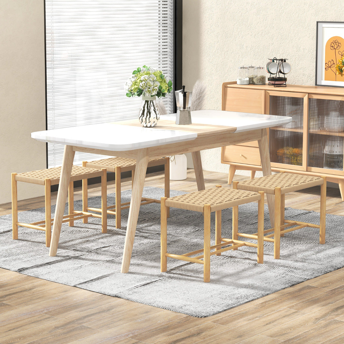 Juego de 2 Taburetes de Bar/Comedor Estructura de Madera Goma Asiento de Papel Tejido sin Respaldo para Cocina 56 x 36 x 45 cm Natural