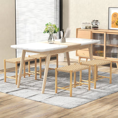 Juego de 2 Taburetes de Bar/Comedor Estructura de Madera Goma Asiento de Papel Tejido sin Respaldo para Cocina 56 x 36 x 45 cm Natural