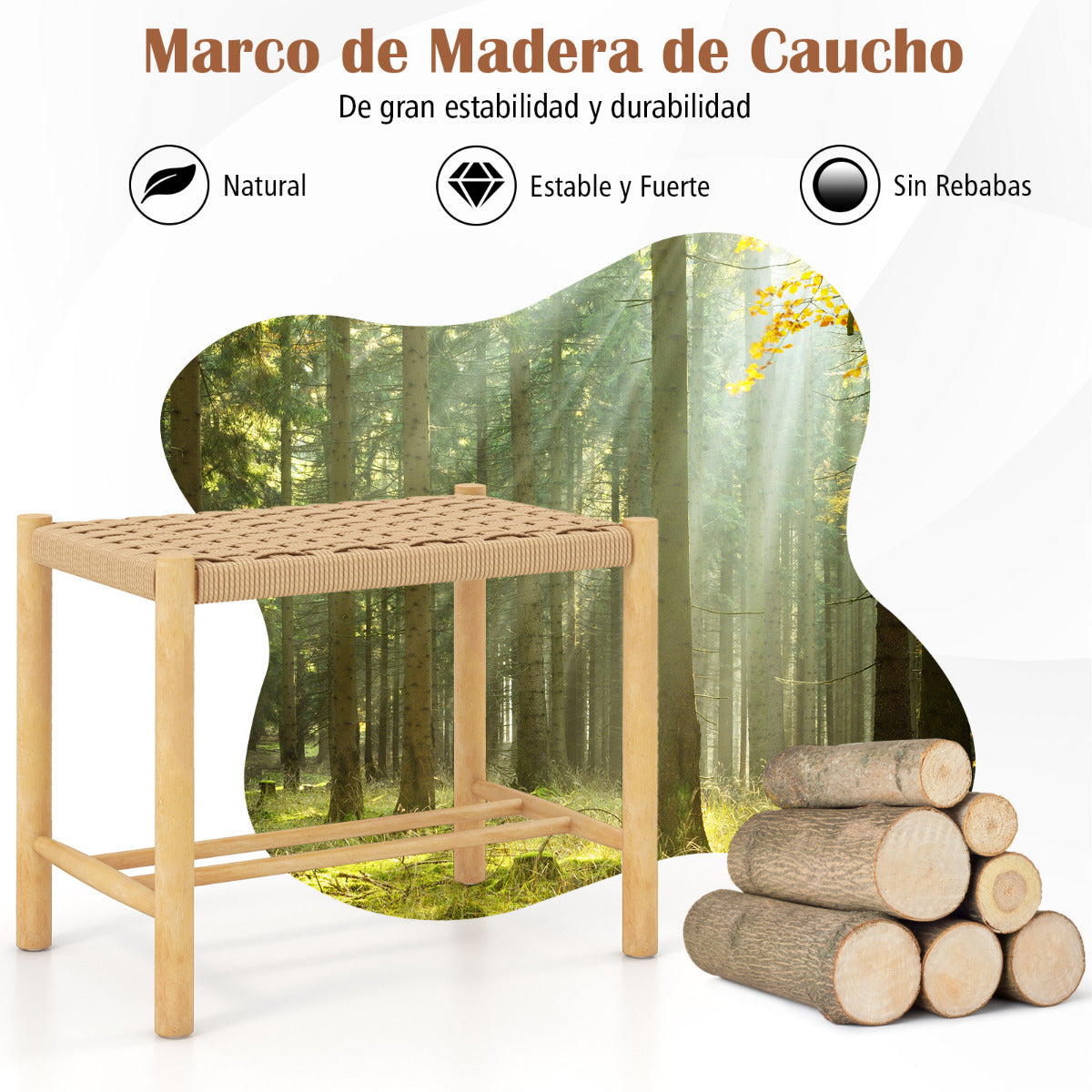 Juego de 2 Taburetes de Bar/Comedor Estructura de Madera Goma Asiento de Papel Tejido sin Respaldo para Cocina 56 x 36 x 45 cm Natural