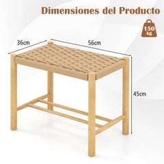 Juego de 2 Taburetes de Bar/Comedor Estructura de Madera Goma Asiento de Papel Tejido sin Respaldo para Cocina 56 x 36 x 45 cm Natural
