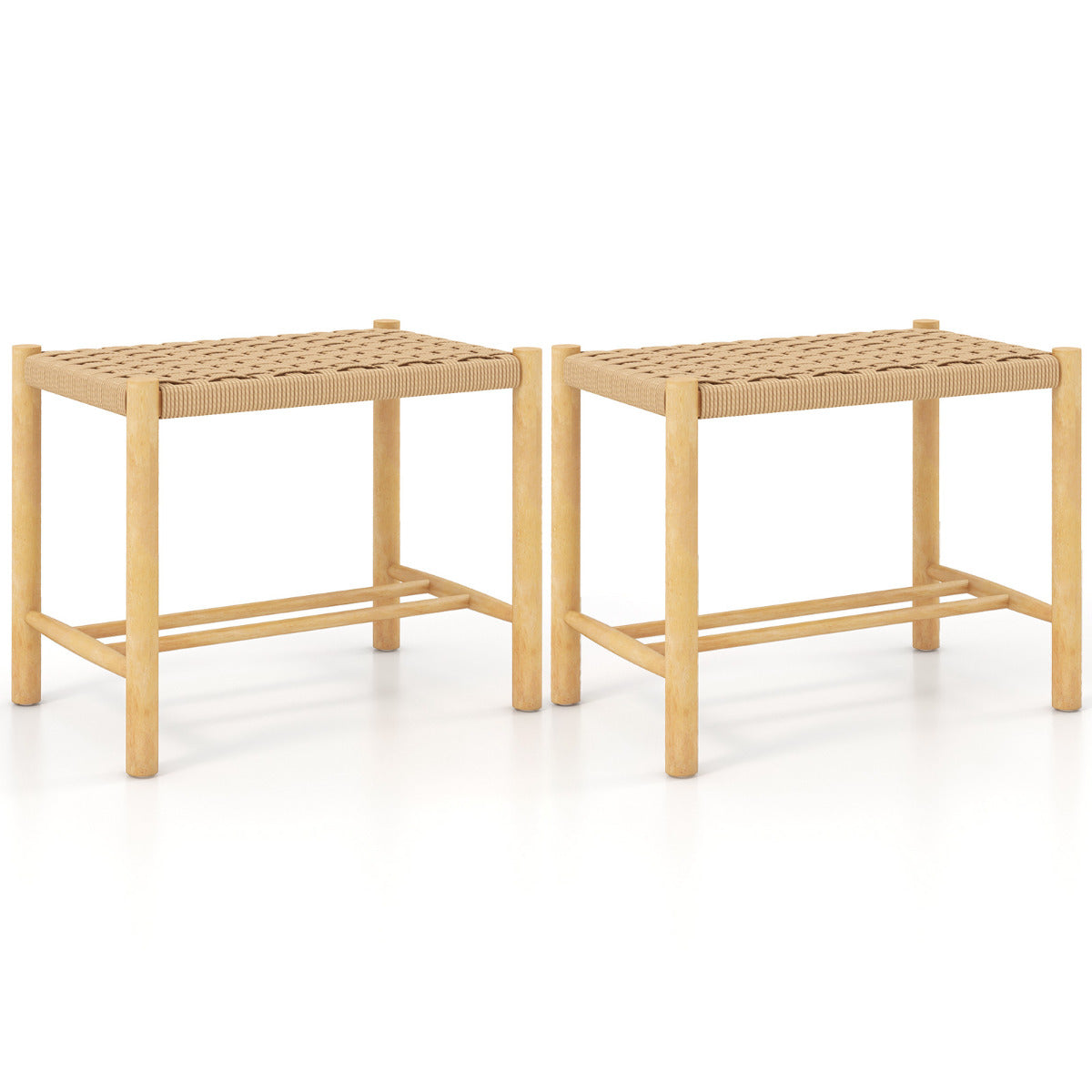 Juego de 2 Taburetes de Bar/Comedor Estructura de Madera Goma Asiento de Papel Tejido sin Respaldo para Cocina 56 x 36 x 45 cm Natural