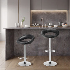 Juego de 2 Taburetes de Bar Modernos con Base Antideslizante y Reposapiés de Metal para Restaurante y Cafetería 53 x 49 x 77-98 cm Negro