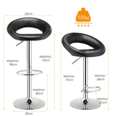 Juego de 2 Taburetes de Bar Modernos con Base Antideslizante y Reposapiés de Metal para Restaurante y Cafetería 53 x 49 x 77-98 cm Negro