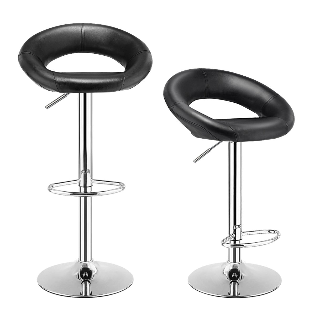Juego de 2 Taburetes de Bar Modernos con Base Antideslizante y Reposapiés de Metal para Restaurante y Cafetería 53 x 49 x 77-98 cm Negro
