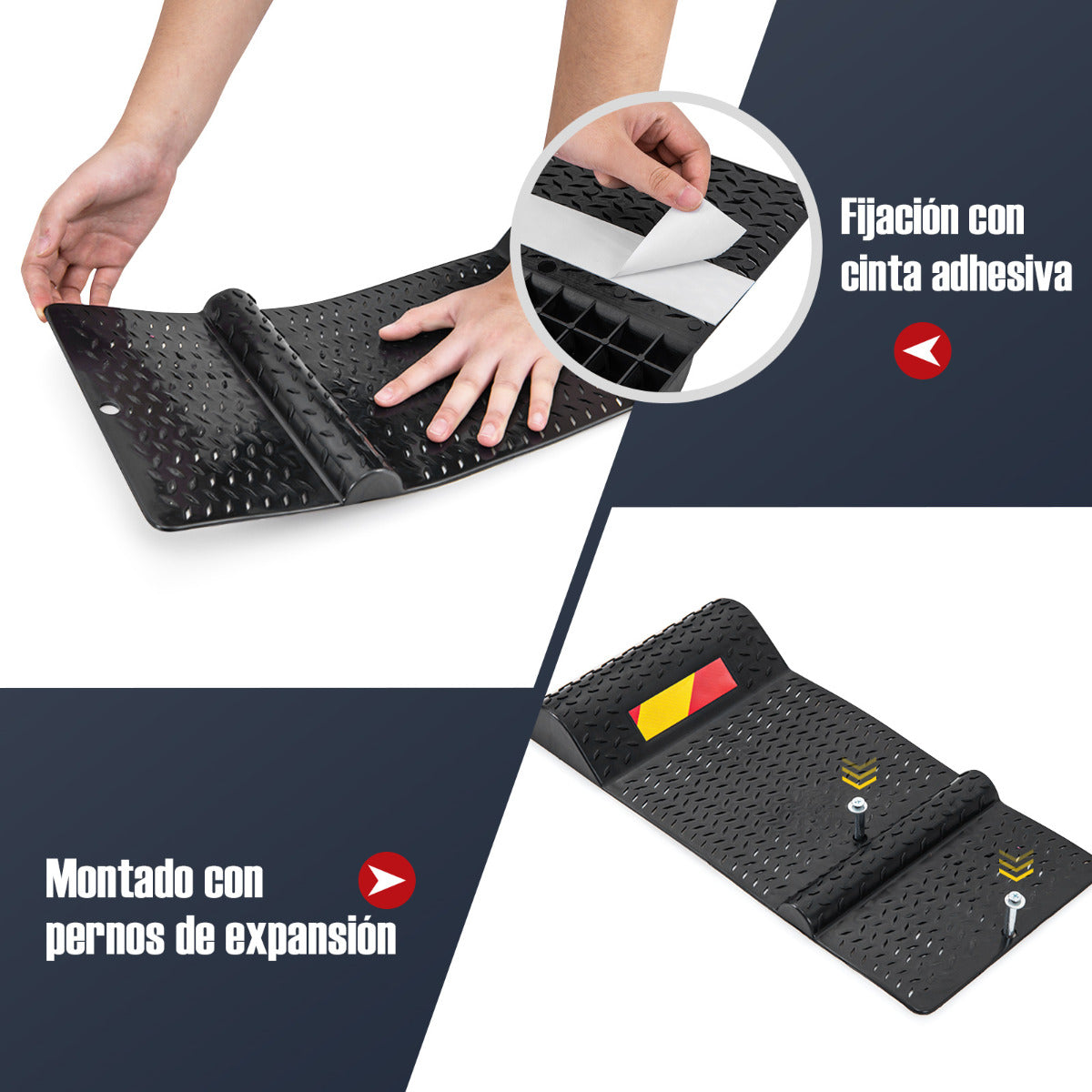 Juego de 2 Tapetes Antideslizantes para Estacionamiento Topes de Ruedas con Bandas Reflectantes Tapete Antideslizante para Vehículos Negro