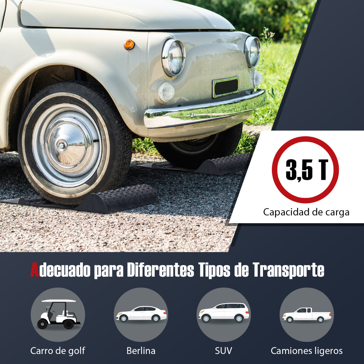 Juego de 2 Tapetes Antideslizantes para Estacionamiento Topes de Ruedas con Bandas Reflectantes Tapete Antideslizante para Vehículos Negro