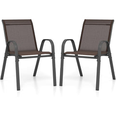 Juego de 2 Sillas de Jardín Apilables de Comedor Tejido Transpirable Estructura Resistente para Exterior Patio Playa 55 x 67 x 83 cm Marrón