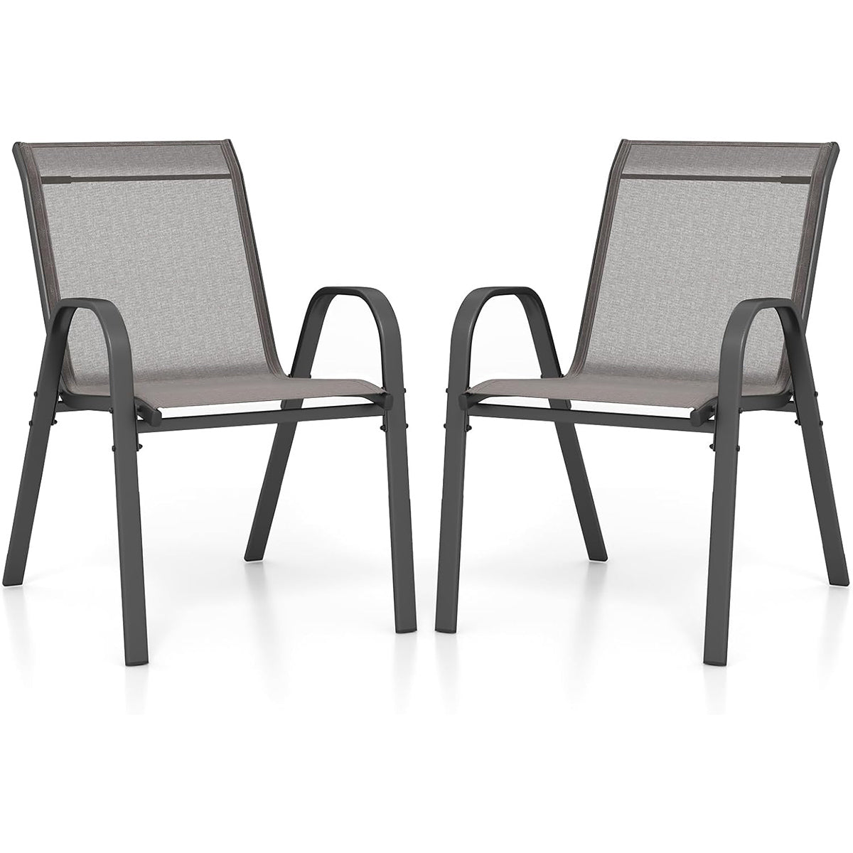 Juego de 4 Sillas de Jardín Apilables de Comedor Tejido Transpirable Estructura Resistente para Exterior Patio Playa 55 x 67 x 83 cm Gris