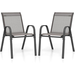 Juego de 4 Sillas de Jardín Apilables de Comedor Tejido Transpirable Estructura Resistente para Exterior Patio Playa 55 x 67 x 83 cm Gris