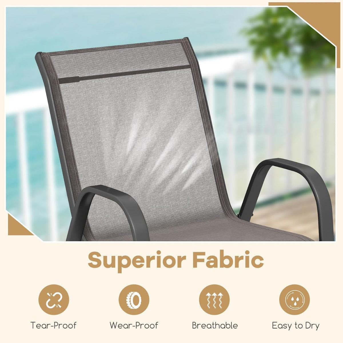 Juego de 4 Sillas de Jardín Apilables de Comedor Tejido Transpirable Estructura Resistente para Exterior Patio Playa 55 x 67 x 83 cm Gris