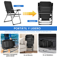 Juego de 2 Sillones Reclinables para Patio con 7 Posiciones de Respaldo Ajustables Acolchado Silla para Jardín Piscina Patio Playa Negro