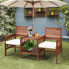Juego de 3 Piezas de Sillas y Mesa de 2 Plazas Madera Acacia de Exterior con Cojines para Patio Jardín Blanco