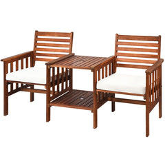 Juego de 3 Piezas de Sillas y Mesa de 2 Plazas Madera Acacia de Exterior con Cojines para Patio Jardín Blanco
