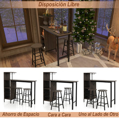 Juego de 3 Piezas Mesa y Sillas de Bar Mesa y Taburetes Industriales con Soportes para Copas Estantes para Comedor Cocina Marrón