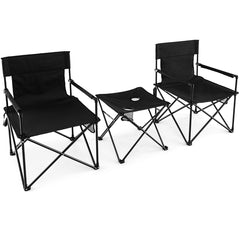 Juego de 2 Sillas de Jardín de Camping Plegable y Mesa Auxiliar con 2 Portavasos y Bolsa de Transporte para Pesca Picnic y Barbacoa Negro