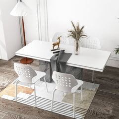 Juego de 4 Sillas de Comedor de Metal Modernas Sillas de Cocina con Respaldo Hueco y Patas de Metal Silla de Invitados sin Brazos Blanco