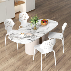 Juego de 4 Sillas de Comedor de Metal Modernas Sillas de Cocina con Respaldo Hueco y Patas de Metal Silla de Invitados sin Brazos Blanco