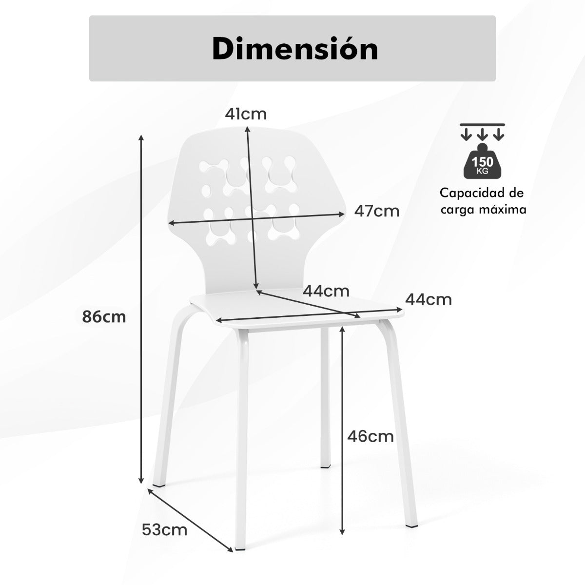Juego de 4 Sillas de Comedor de Metal Modernas Sillas de Cocina con Respaldo Hueco y Patas de Metal Silla de Invitados sin Brazos Blanco