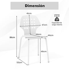 Juego de 4 Sillas de Comedor de Metal Modernas Sillas de Cocina con Respaldo Hueco y Patas de Metal Silla de Invitados sin Brazos Blanco