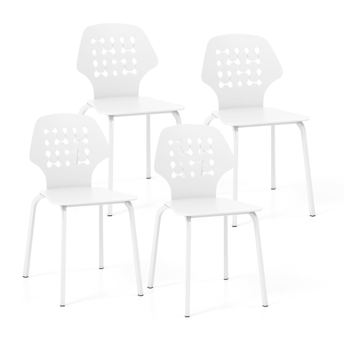 Juego de 4 Sillas de Comedor de Metal Modernas Sillas de Cocina con Respaldo Hueco y Patas de Metal Silla de Invitados sin Brazos Blanco