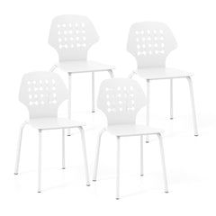 Juego de 4 Sillas de Comedor de Metal Modernas Sillas de Cocina con Respaldo Hueco y Patas de Metal Silla de Invitados sin Brazos Blanco
