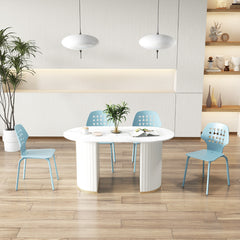 Juego de 4 Sillas de Comedor de Metal Modernas Sillas de Cocina con Respaldo Hueco y Patas de Metal Silla de Invitados sin Brazos Azul