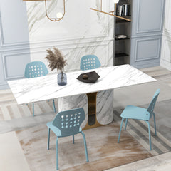 Juego de 4 Sillas de Comedor de Metal Modernas Sillas de Cocina con Respaldo Hueco y Patas de Metal Silla de Invitados sin Brazos Azul