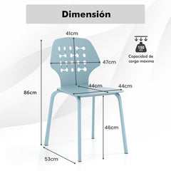 Juego de 4 Sillas de Comedor de Metal Modernas Sillas de Cocina con Respaldo Hueco y Patas de Metal Silla de Invitados sin Brazos Azul