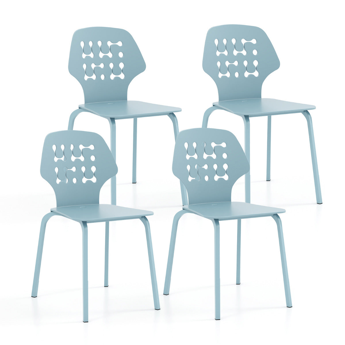 Juego de 4 Sillas de Comedor de Metal Modernas Sillas de Cocina con Respaldo Hueco y Patas de Metal Silla de Invitados sin Brazos Azul
