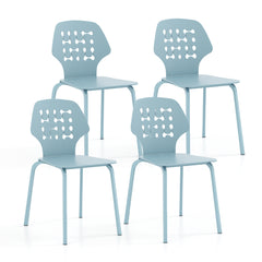 Juego de 4 Sillas de Comedor de Metal Modernas Sillas de Cocina con Respaldo Hueco y Patas de Metal Silla de Invitados sin Brazos Azul