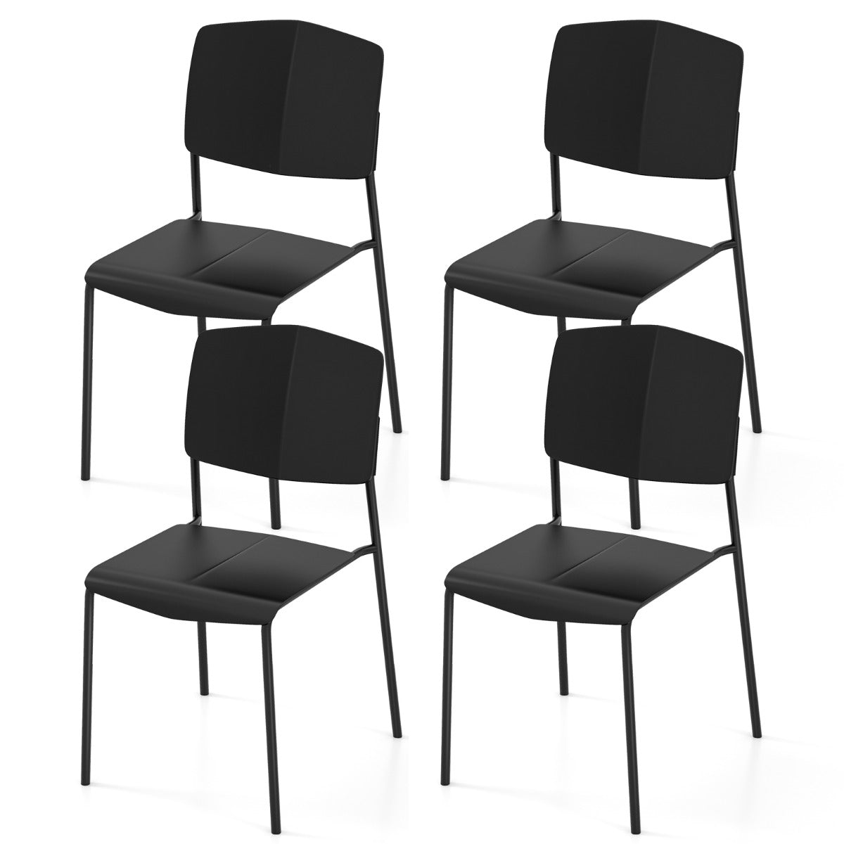Juego de 4 Sillas sin Brazos con Respaldo Ergonómico y Asiento Ancho Sillas de Cocina Apilables para Comedor Carga de 160 kg Negro