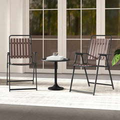 Juego de 2 Sillas Plegables para Patio Silla de Comedor Portátil con Asiento y Respaldo de PP de Listones 180 kg Estructura Metálica Café