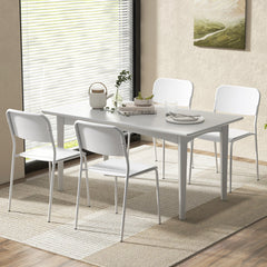 Juego de 4 Sillas Modernas Apilables de Plástico con Respaldo Inclinado Patas de Metal sin Brazos para Cocina Comedor Restaurante Blanco