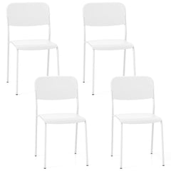 Juego de 4 Sillas Modernas Apilables de Plástico con Respaldo Inclinado Patas de Metal sin Brazos para Cocina Comedor Restaurante Blanco