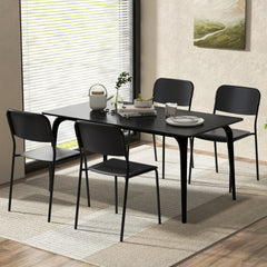 Juego de 4 Sillas Modernas Apilables de Plástico con Respaldo Inclinado Patas de Metal sin Brazos para Cocina Comedor Restaurante Negro