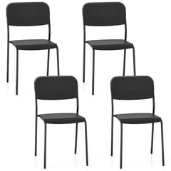 Juego de 4 Sillas Modernas Apilables de Plástico con Respaldo Inclinado Patas de Metal sin Brazos para Cocina Comedor Restaurante Negro