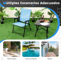 Juego de 4 Sillas Plegables para Patio Sillas Portátiles con Respaldo de Tela Marco de Metal para Terraza Piscina 65 x 60 x 93 cm Azul