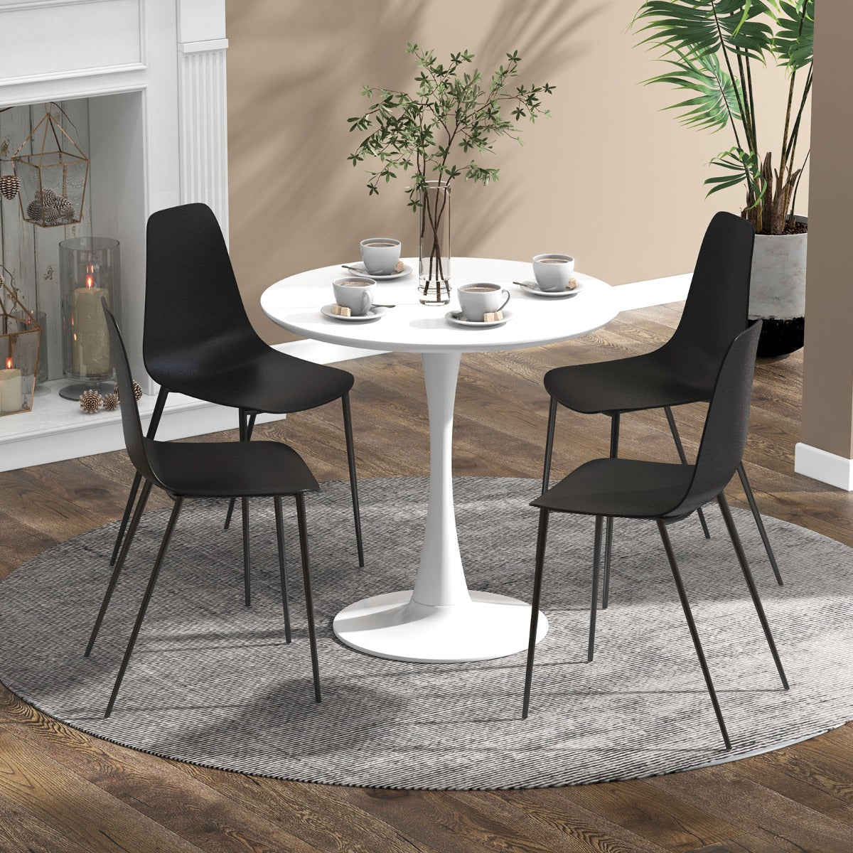 Juego de 4 Sillas de Bar sin Brazos con Patas de Metal Resistentes Almohadillas Antideslizante para Comedor 52,5 x 48,5 x 88 cm Negro