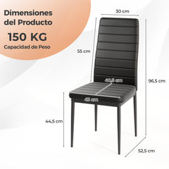 Juego de 4 Sillas de Comedor Tapizadas Sillas sin Brazos con Respaldo y Asiento Acolchonado Cuero Artificial Patas de Metal para Salón