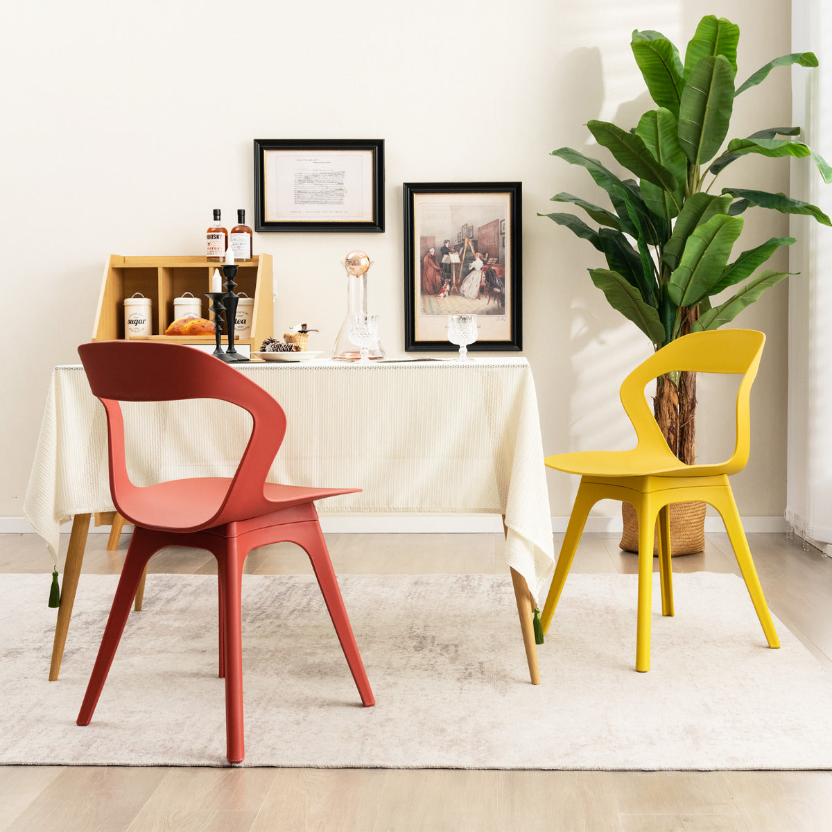 Juego de 4 Sillas de Comedor Conjunto de 4 Sillas de Plástico para Cocina Silla Lateral Moderna para Sala de Estar y Recepción Multicolor