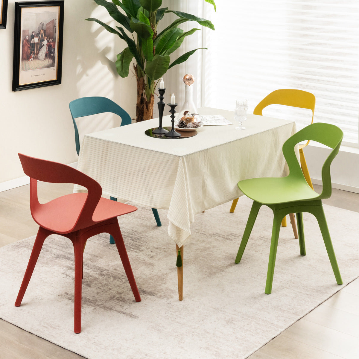 Juego de 4 Sillas de Comedor Conjunto de 4 Sillas de Plástico para Cocina Silla Lateral Moderna para Sala de Estar y Recepción Multicolor